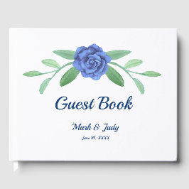 Blue Blommigt Greenery Foliage Bröllop Guestbook Gästböcker
