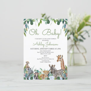 Blue Blommigt Greenery Safari Baby Shower Inbjudningar
