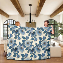 Blue Blommigt Guld Glitter japansk Ukiyo-e