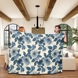 Blue Blommigt Guld Glitter japansk Ukiyo-e Fleecefilt