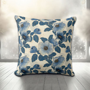 Blue Blommigt Guld Glitter japansk Ukiyo-e Kudde