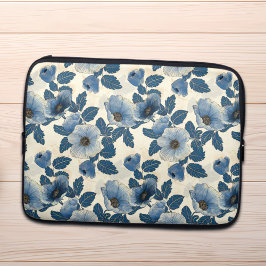 Blue Blommigt Guld Glitter japansk Ukiyo-e Laptop Fodral