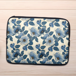 Blue Blommigt Guld Glitter japansk Ukiyo-e Laptop Fodral