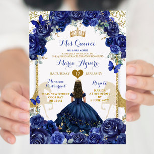 Blue Blommigt Guld Horse Princess Quinceañera Inbjudningar