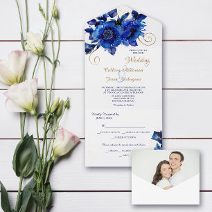Blue Blommigt Guld Swirl Bröllop