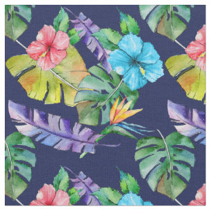Blue Blommigt Hawaiian Tyg