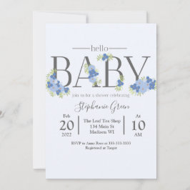 Blue Blommigt Hej Baby - Shower-inbjudan Inbjudningar