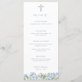 Blue Blommigt Kor Baptism Menu for Boy Christening Meny