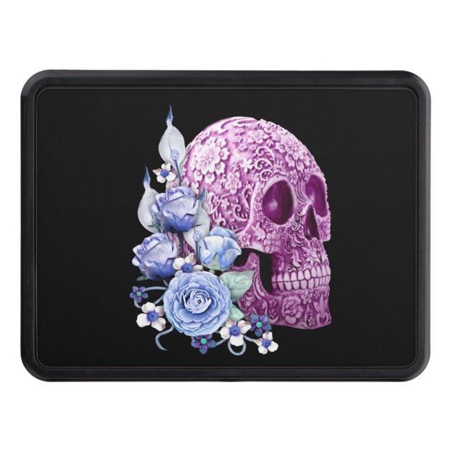 Blue Blommigt Lila Sugar Skull Day of the dead Dragkroksskydd (Framsidan)