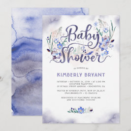 Blue Blommigt Little Man - Boy Baby Shower Inbjudningar