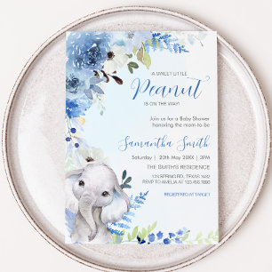 Blue Blommigt Little Peanut Baby Shower Inbjudningar