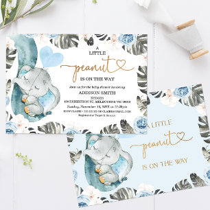 Blue Blommigt Little Peanut Elephant Baby Shower Inbjudningar