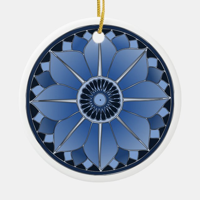 Blue Blommigt Lotus New Age Andlig Mandala Julgransprydnad Keramik (Framsidan)