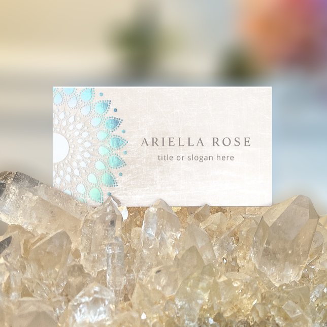 Blue Blommigt Mandala Lotus White Marble Visitkort (Skapare uppladdad)