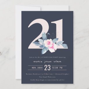 BLUE-BLOMMIGT MED TVÅ NAVYER 21 ÅRLIGA BIRTHDAY INBJUDNINGAR
