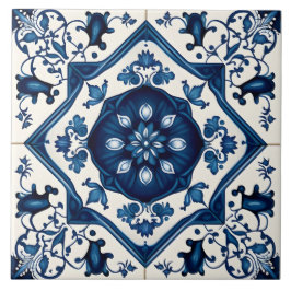 Blue Blommigt Mediterranean Decorative Kakelplatta