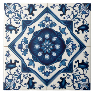 Blue Blommigt Mediterranean Decorative Kakelplatta