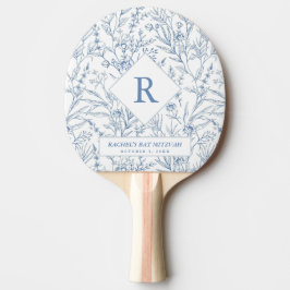 Blue Blommigt Monogram Bat mitzvah Ping Pong Paddl Pingisracket