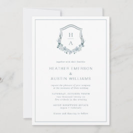 Blue Blommigt Monogram Bröllop Inbjudningar