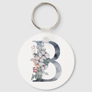 Blue Blommigt Monogram Initial B Nyckelring