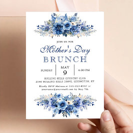 Blue Blommigt Mors dag Brunch Party Inbjudningar