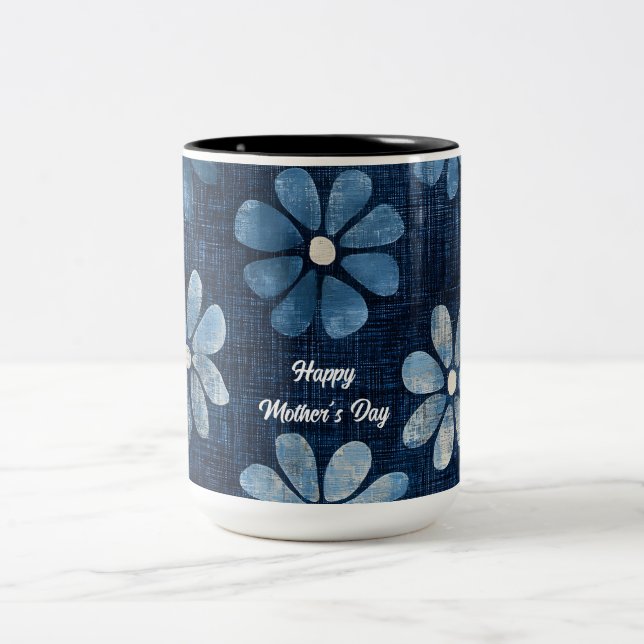 Blue Blommigt Mors dag Två-Tonad Mugg (Center)