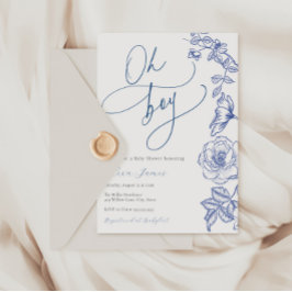 Blue Blommigt Oh Boy Baby Shower-inbjudan Inbjudningar