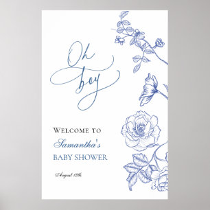 Blue Blommigt Oh Boy Baby Shower Välkommen Poster