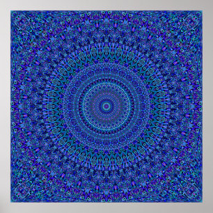 Blue Blommigt Ornate Mandala Poster