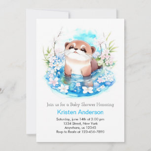 Blue Blommigt Otter Meadow Boy Baby Shower Inbjudningar