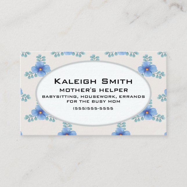 Blue Blommigt på White Mor Helper (Framsida)
