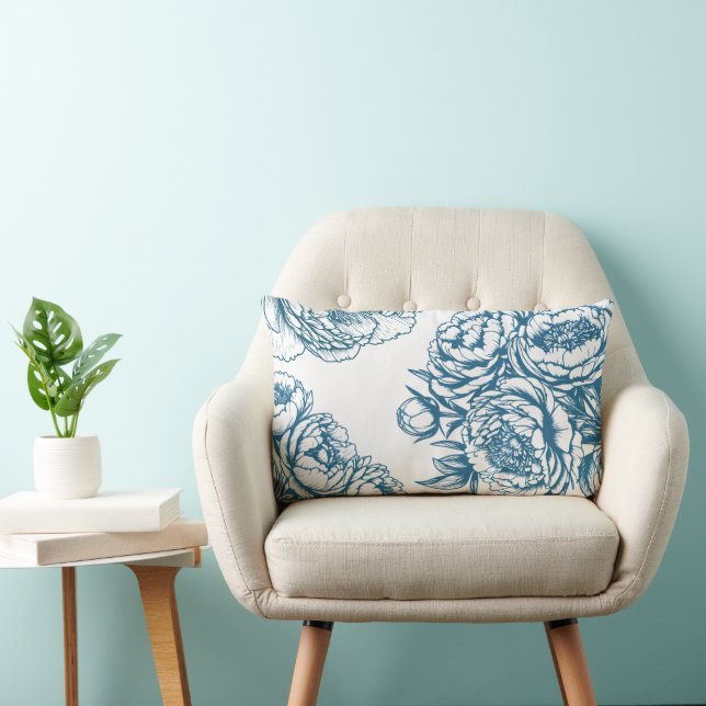 Blue Blommigt Peony Lumbarkudde (Stol)