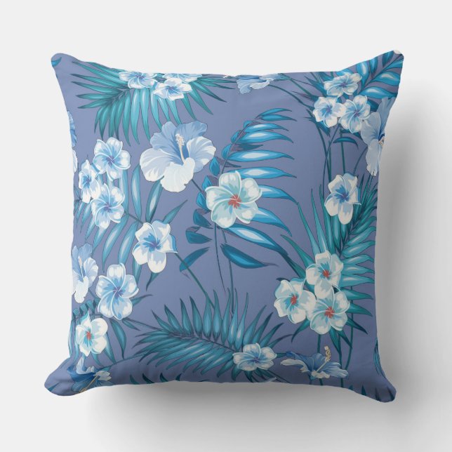 Blue Blommigt Plant Dekorativ kudde (Framsida)