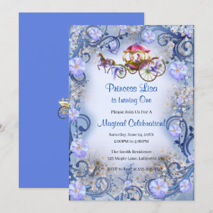 Blue Blommigt Princess Fairy Svan 1:a födelsedagen Inbjudningar