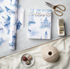 Blue Blommigt Princess Girl Födelsedagsfest Presentpapper