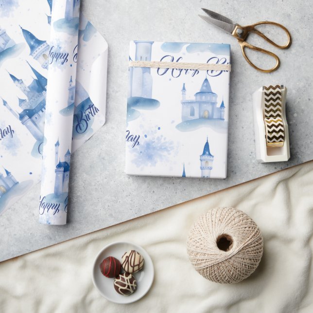 Blue Blommigt Princess Girl Födelsedagsfest Presentpapper (Hantverk)