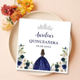 Blue Blommigt Princess Quinceanera Birthday Pappersservett