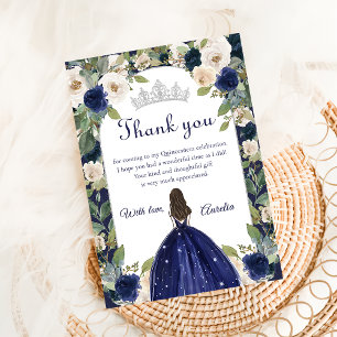 Blue Blommigt Princess Quinceanera Birthday Tack Kort