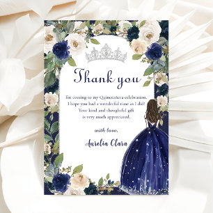 Blue Blommigt Princess Quinceanera Birthday Tack Kort
