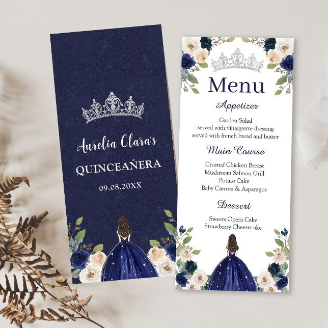 Blue Blommigt Princess Quinceañera Menu Menu Meny (Skapare uppladdad)
