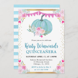 Blue Blommigt Pumpkin Fall Quinceanera Inbjudningar