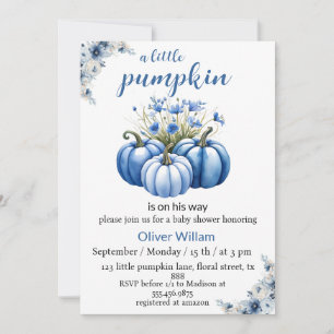 Blue blommigt pumpkin pojke dusch inbjudningar