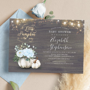 Blue Blommigt Pumpkin Vas Fall Boy Shower Inbjudningar