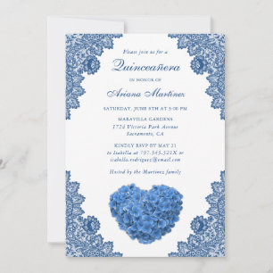 Blue Blommigt Quinceañera 15:e födelsedagsinbjudan Inbjudningar
