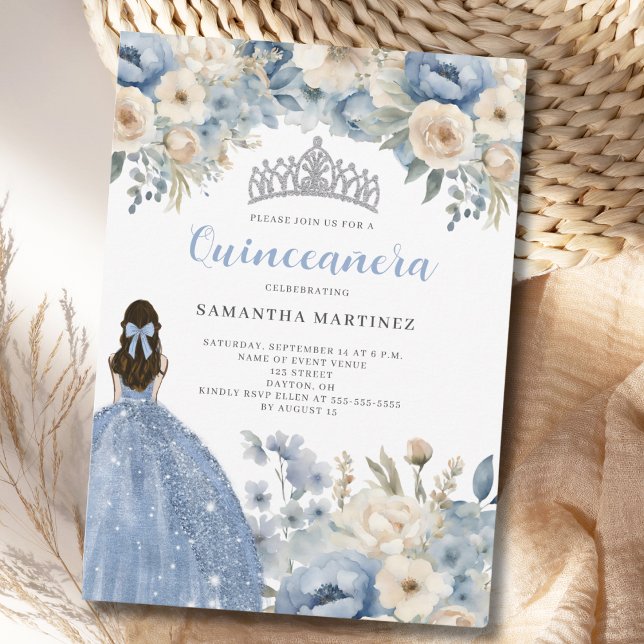 Blue Blommigt Quinceañera-inbjudan Inbjudningar (Skapare uppladdad)