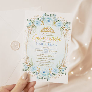 Blue Blommigt Quinceañera Mis Quince 15:e födelsed Inbjudningar