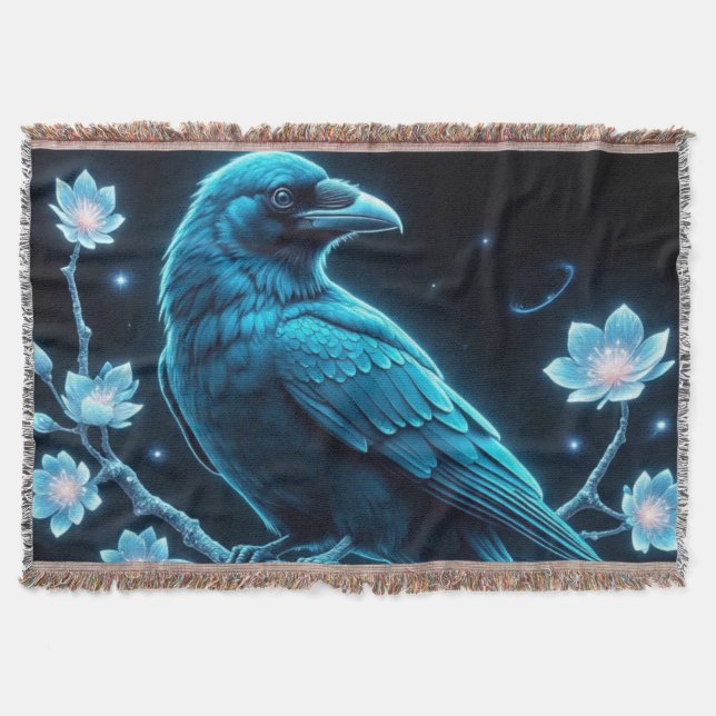 Blue Blommigt Raven Filt (Framsidan)