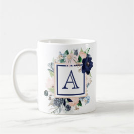 Blue Blommigt Ro Monogram Kaffemugg