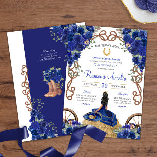 Blue Blommigt Rustic Charro Western Quinceañera Inbjudningar
