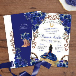 Blue Blommigt Rustic Charro Western Quinceañera Inbjudningar